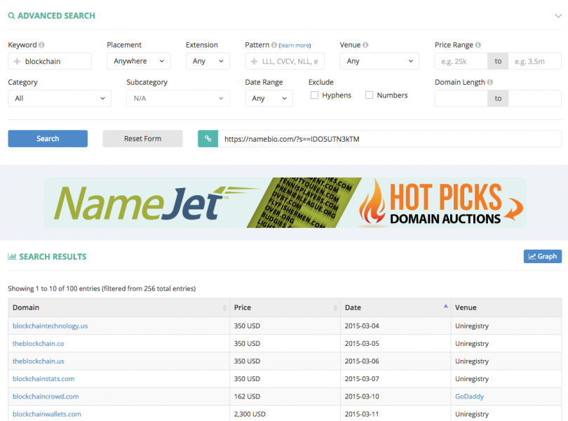 Namebio Guide to Using NameBio: Part 1 Basic Searches – NameTalent